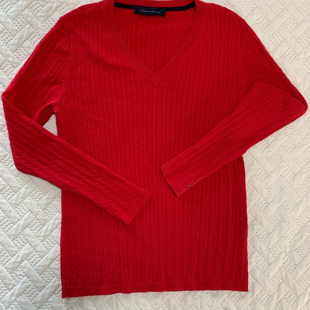 Tommy Hilfiger Vibrant Red Cable Knit Sweater